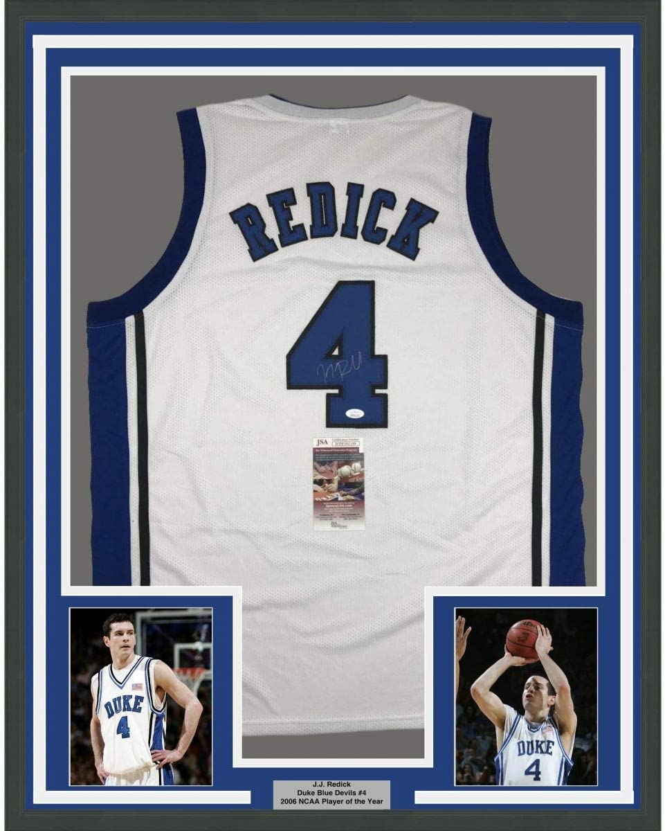 Framed Autographed/Signed JJ J.J. Redick 35x39 Duke White College Basketball Jersey JSA COA