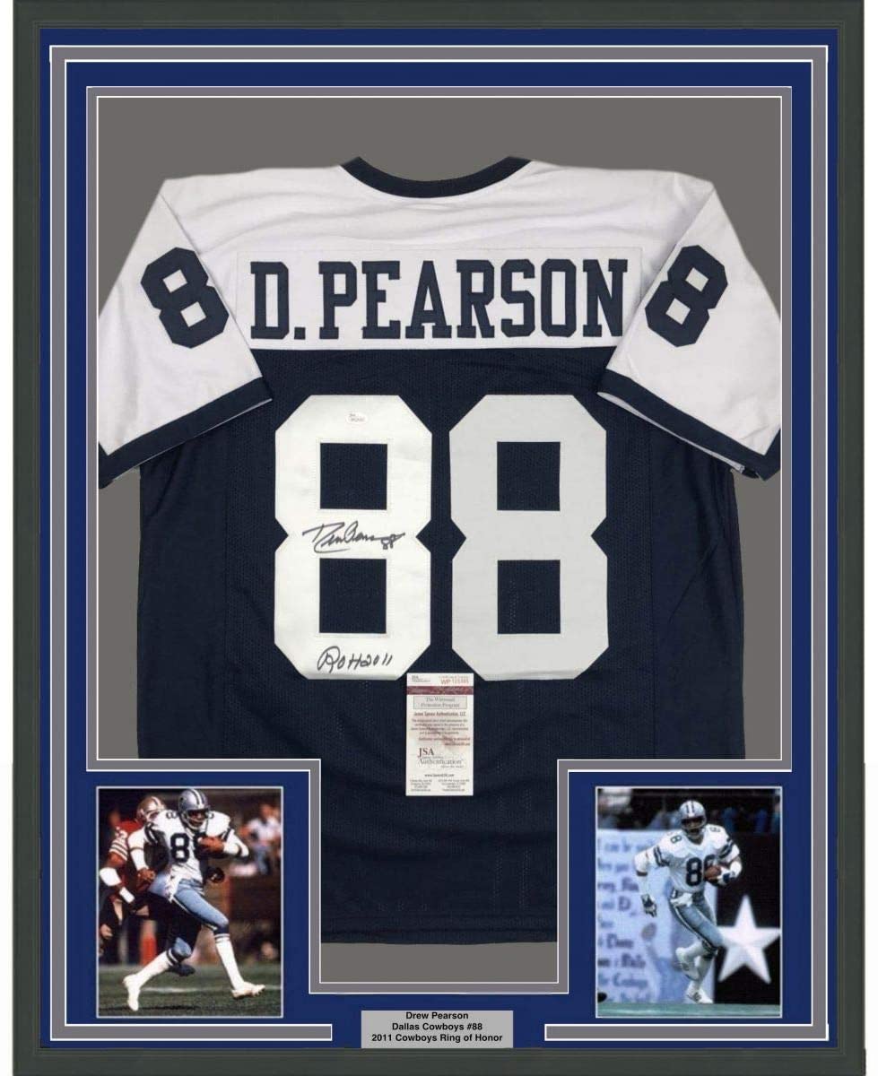 Framed Autographed/Signed Drew Pearson ROH 2011 35x39 Dallas Thanksgiving Day Football Jersey JSA COA