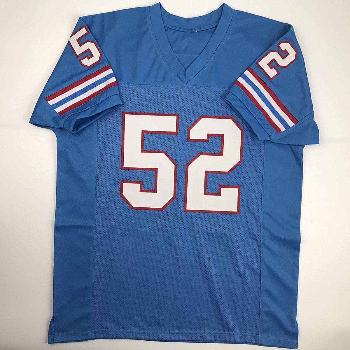 Autographed/Signed Robert Brazile HOF 18 Houston Blue Football Jersey JSA COA