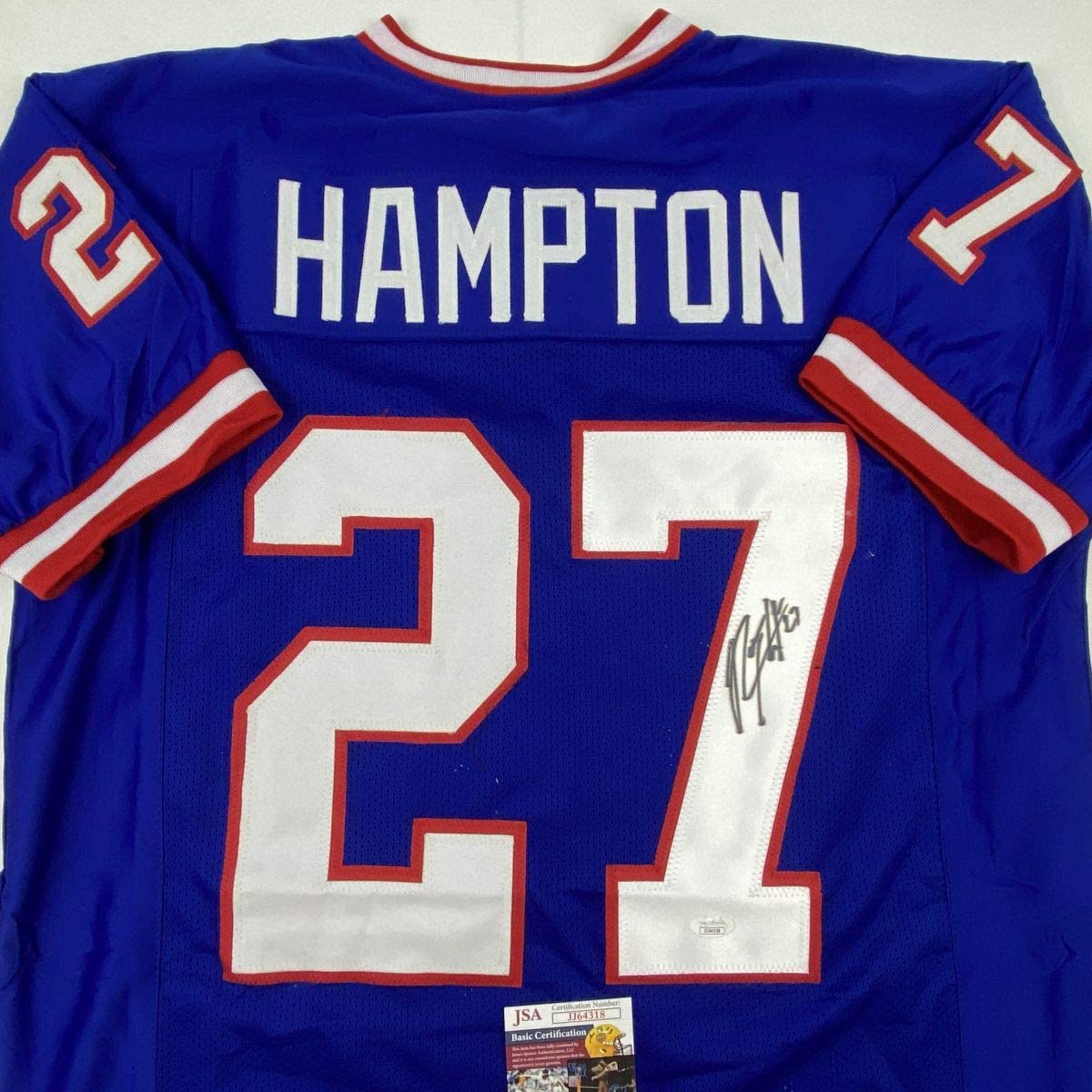 Autographed/Signed Rodney Hampton New York Blue Football Jersey JSA COA