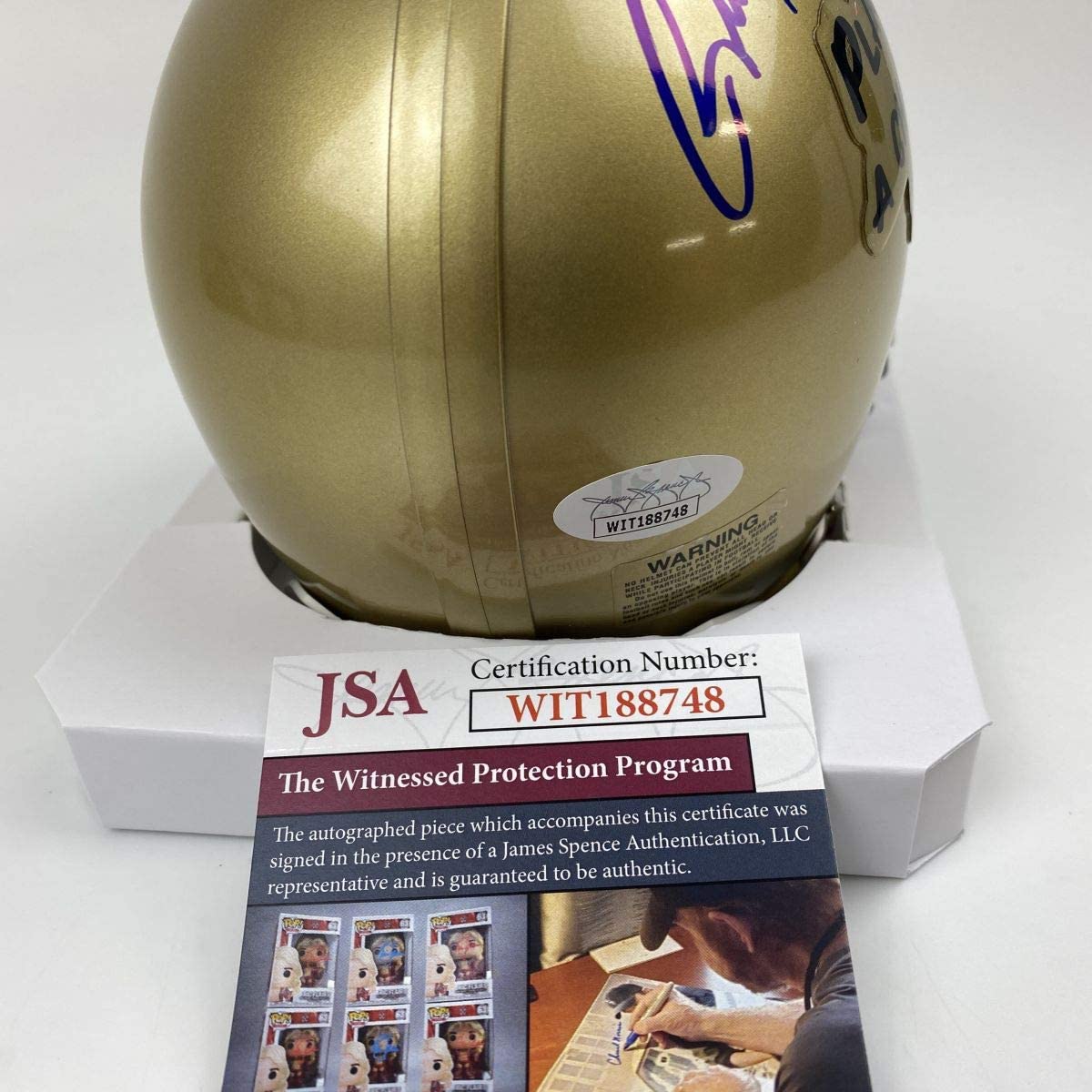 Autographed/Signed Rudy Ruettiger Play Like A Champion Today Notre Dame Irish Football Mini Helmet JSA COA