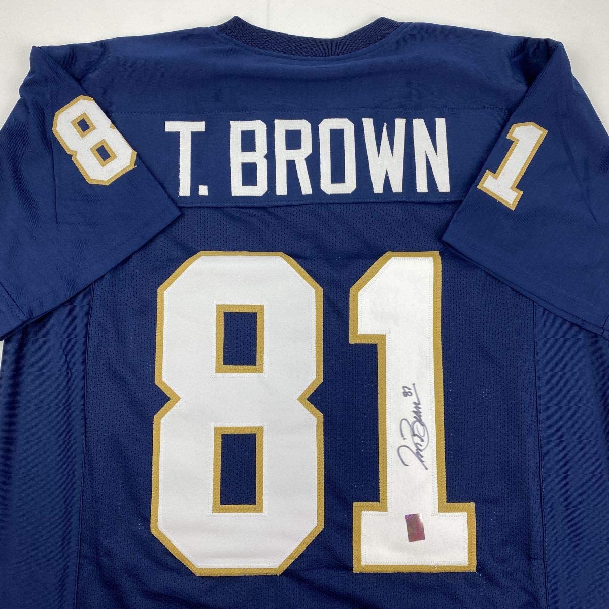 Autographed/Signed Tim Brown Notre Dame Blue College Football Jersey GTSM COA Holo Only