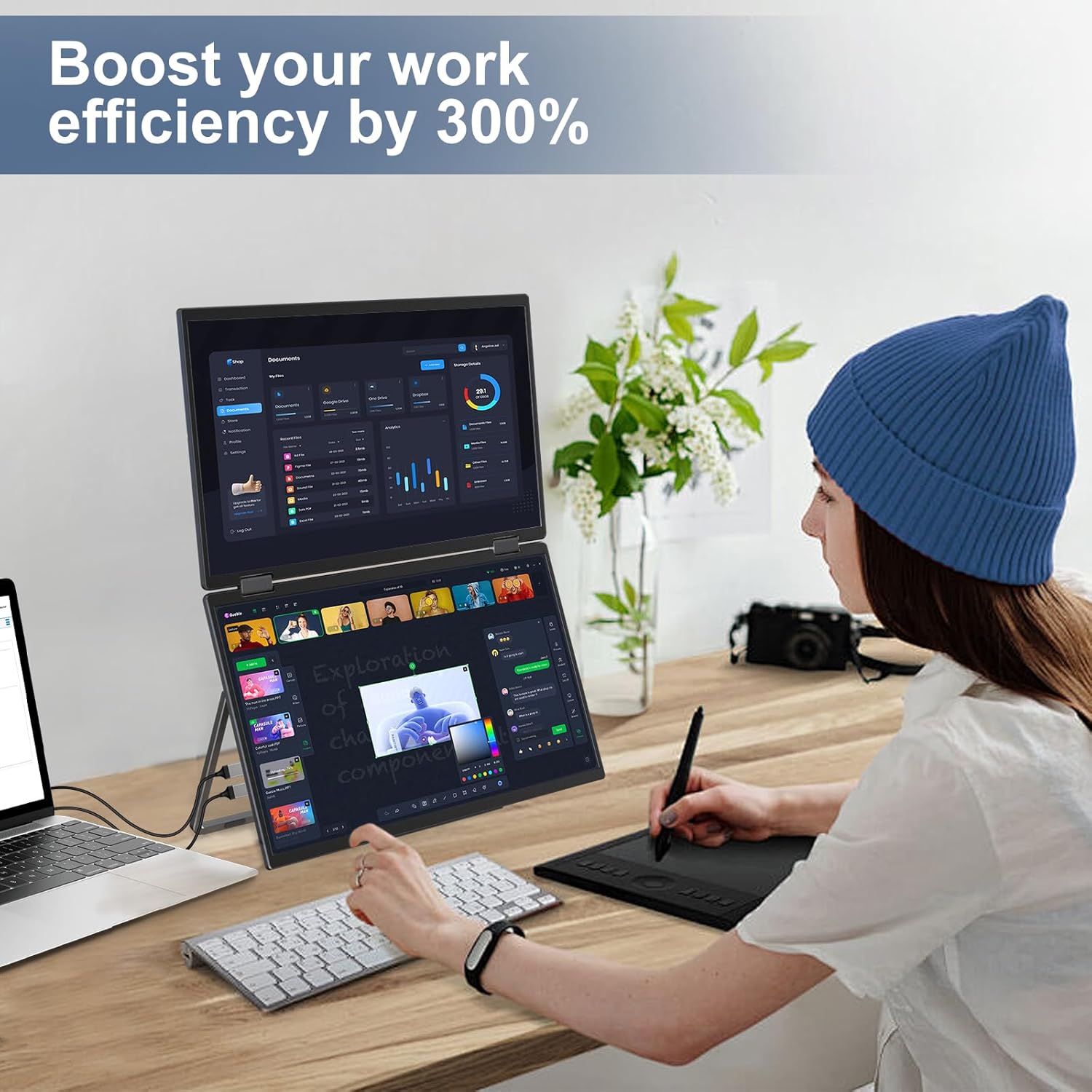 InnoView Foldable 15.6" Dual Portable Monitor-INVPM009-05B