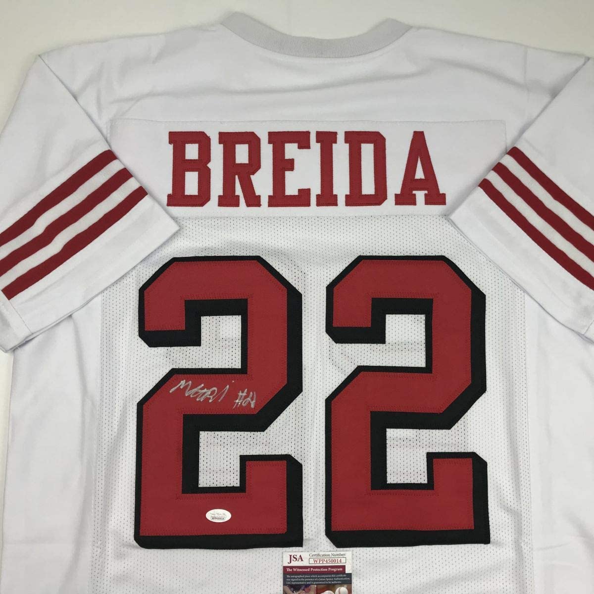 Autographed/Signed Matt Breida San Francisco White Football Jersey JSA COA
