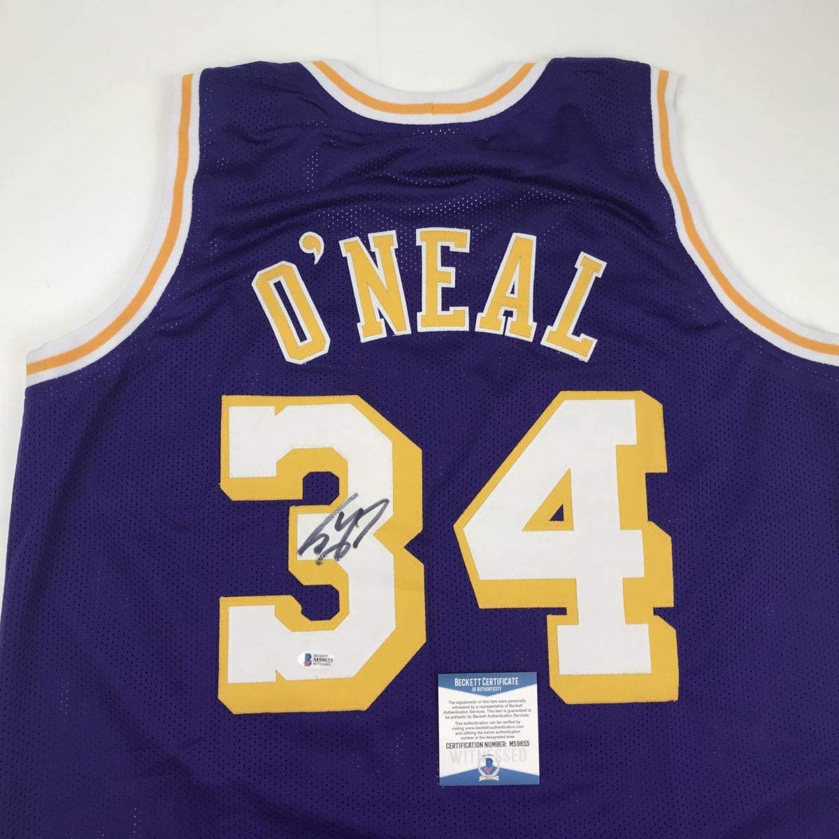 Autographed/Signed Shaquille Shaq O'Neal Los Angeles LA Purple Basketball Jersey Beckett BAS COA