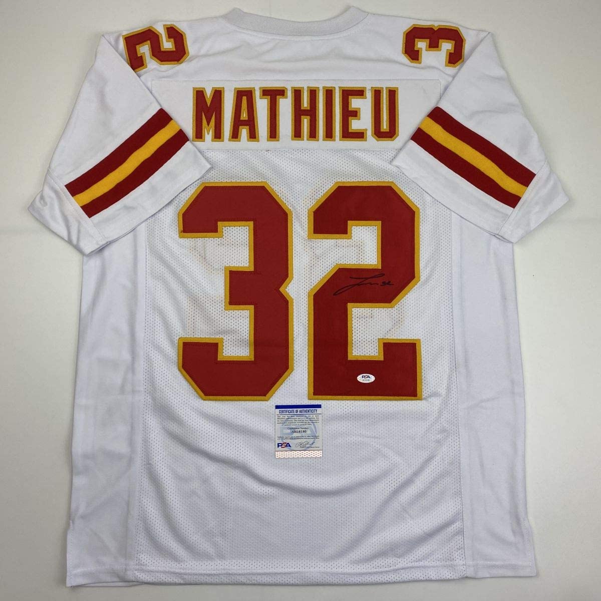 Autographed/Signed Tyrann Mathieu Kansas City White Football Jersey PSA/DNA COA