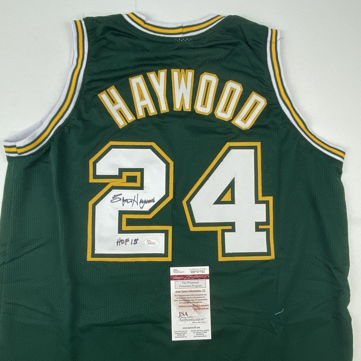 Autographed/Signed Spencer Haywood HOF 15 Seattle Green Basketball Jersey JSA COA