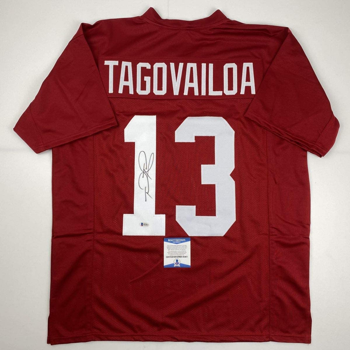 Autographed/Signed Tua Tagovailoa Alabama Red College Football Jersey Beckett BAS COA