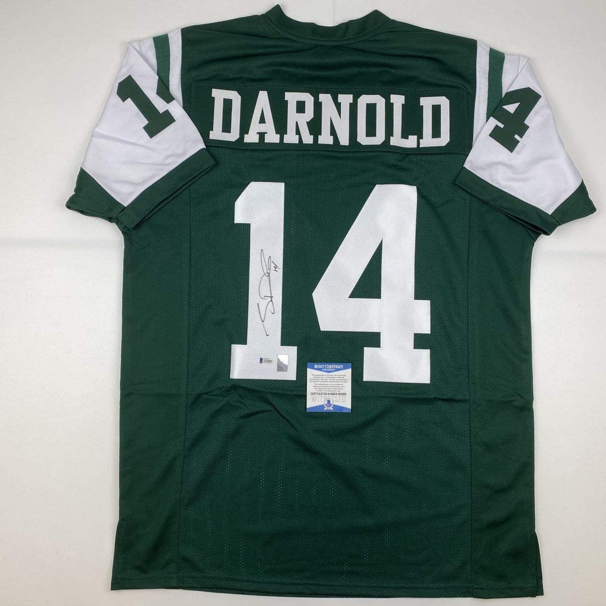 Autographed/Signed Sam Darnold New York Green Rookie Football Jersey Beckett BAS COA
