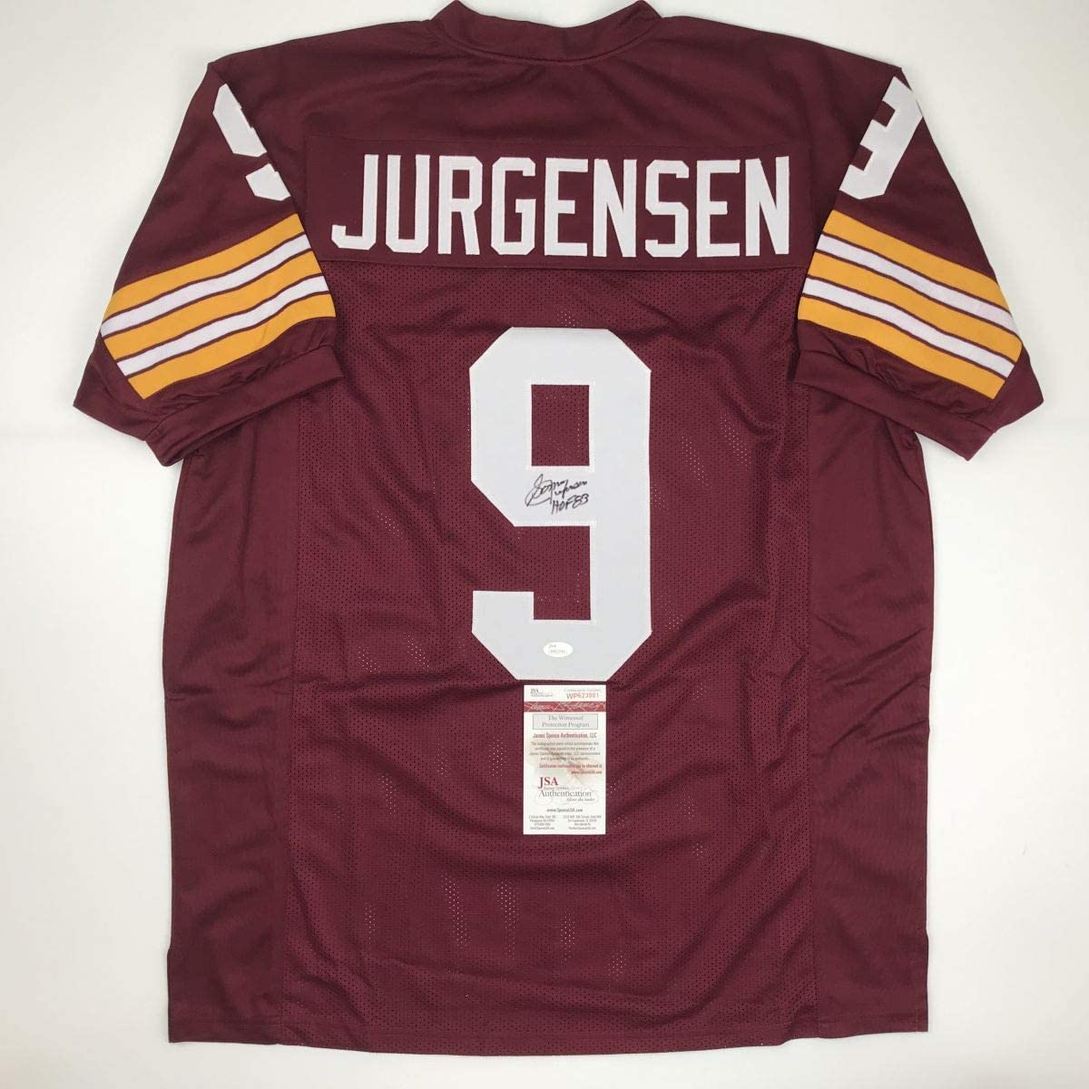 Autographed/Signed Sonny Jurgensen HOF 83 Washington Burgundy Football Jersey JSA COA