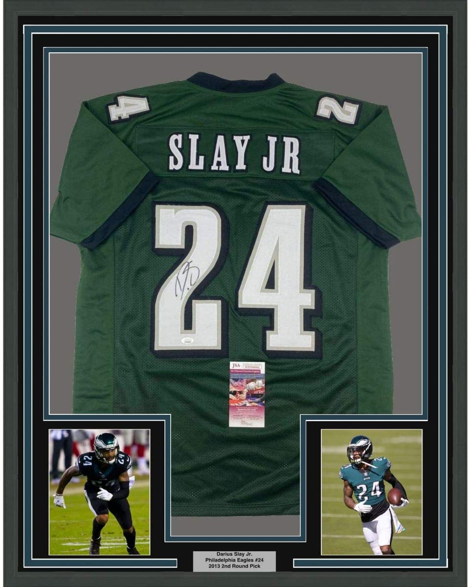 Framed Autographed/Signed Darius Slay Jr. 35x39 Philadelphia Green Football Jersey JSA COA