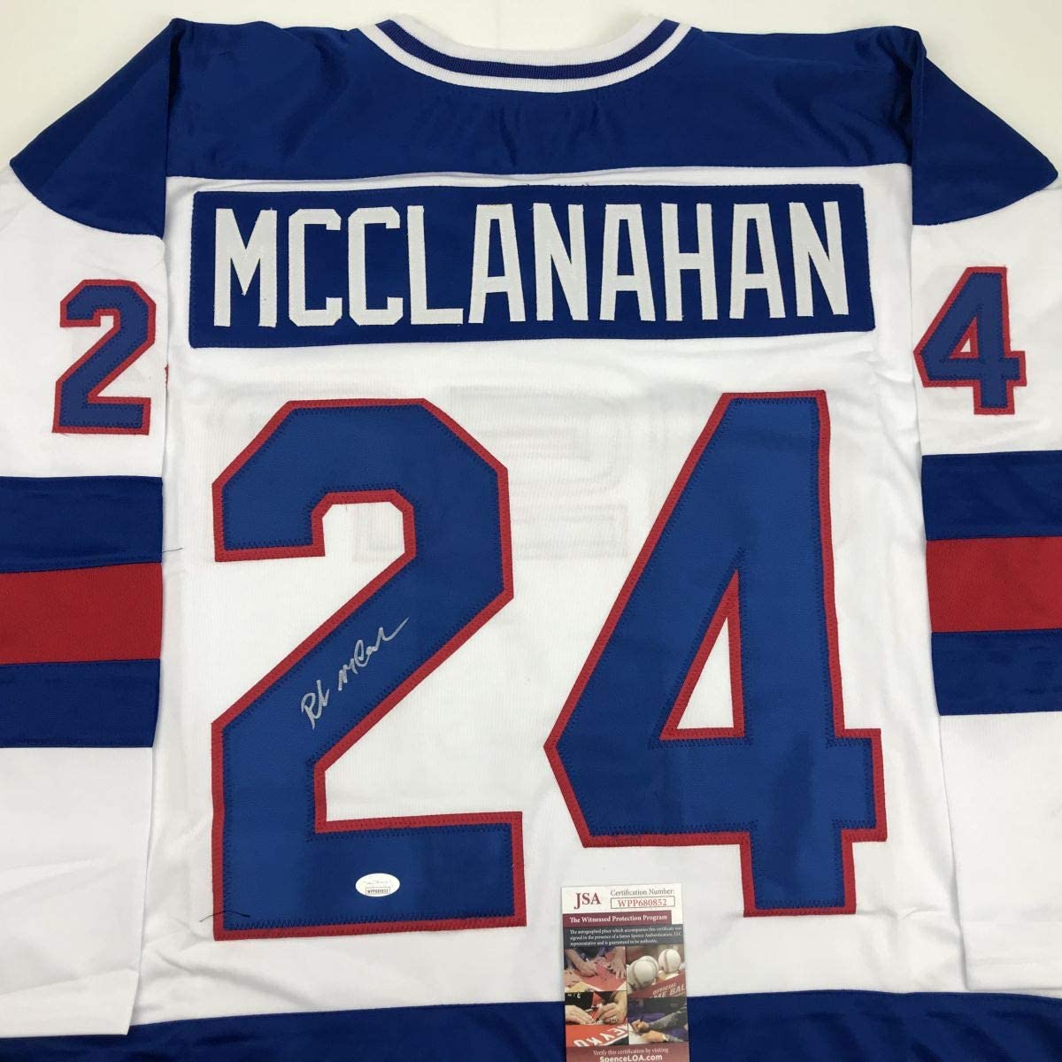 Autographed/Signed Rob McClanahan White Team USA Miracle On Ice 1980 Olympics Hockey Jersey JSA COA
