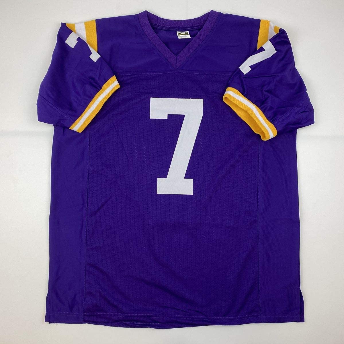 Autographed/Signed Tyrann Mathieu Inscribed Honey Badger LSU Purple College Football Jersey PSA/DNA COA