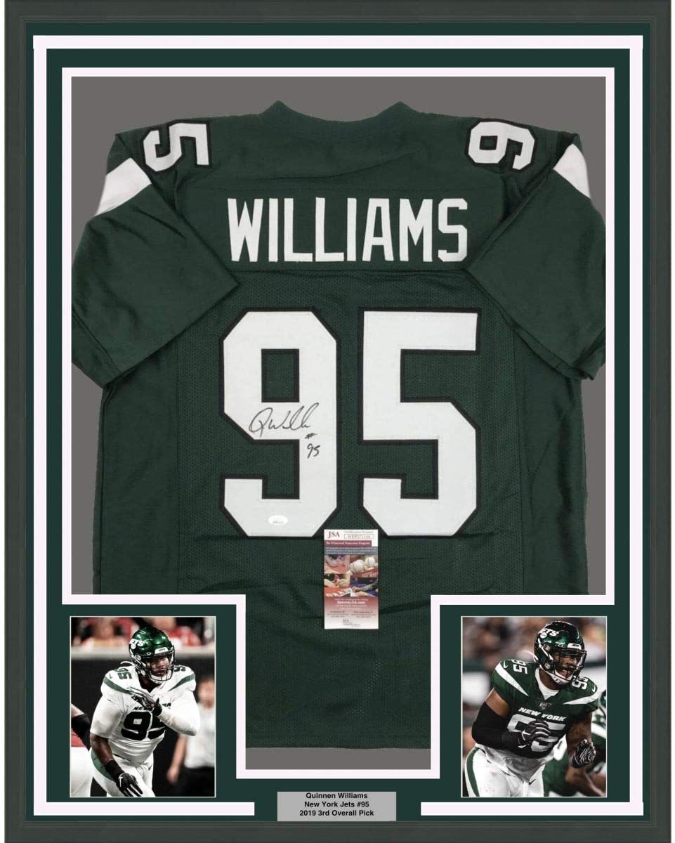 Framed Autographed/Signed Quinnen Williams 35x39 New York Green Football Jersey JSA COA