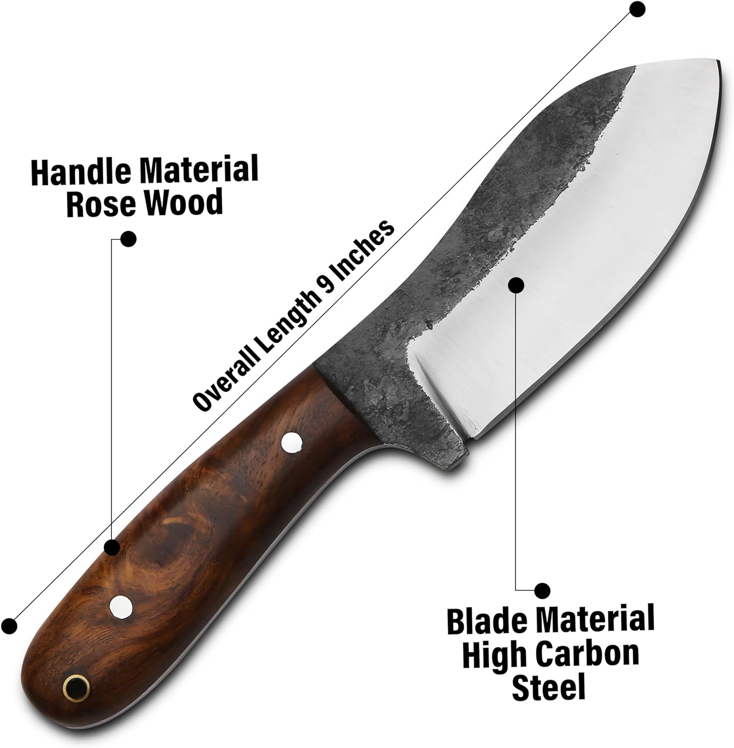 RidgeHunter High-Carbon Steel Survival Knife – 9-Inch Tactical Blade with Rosewood Handle