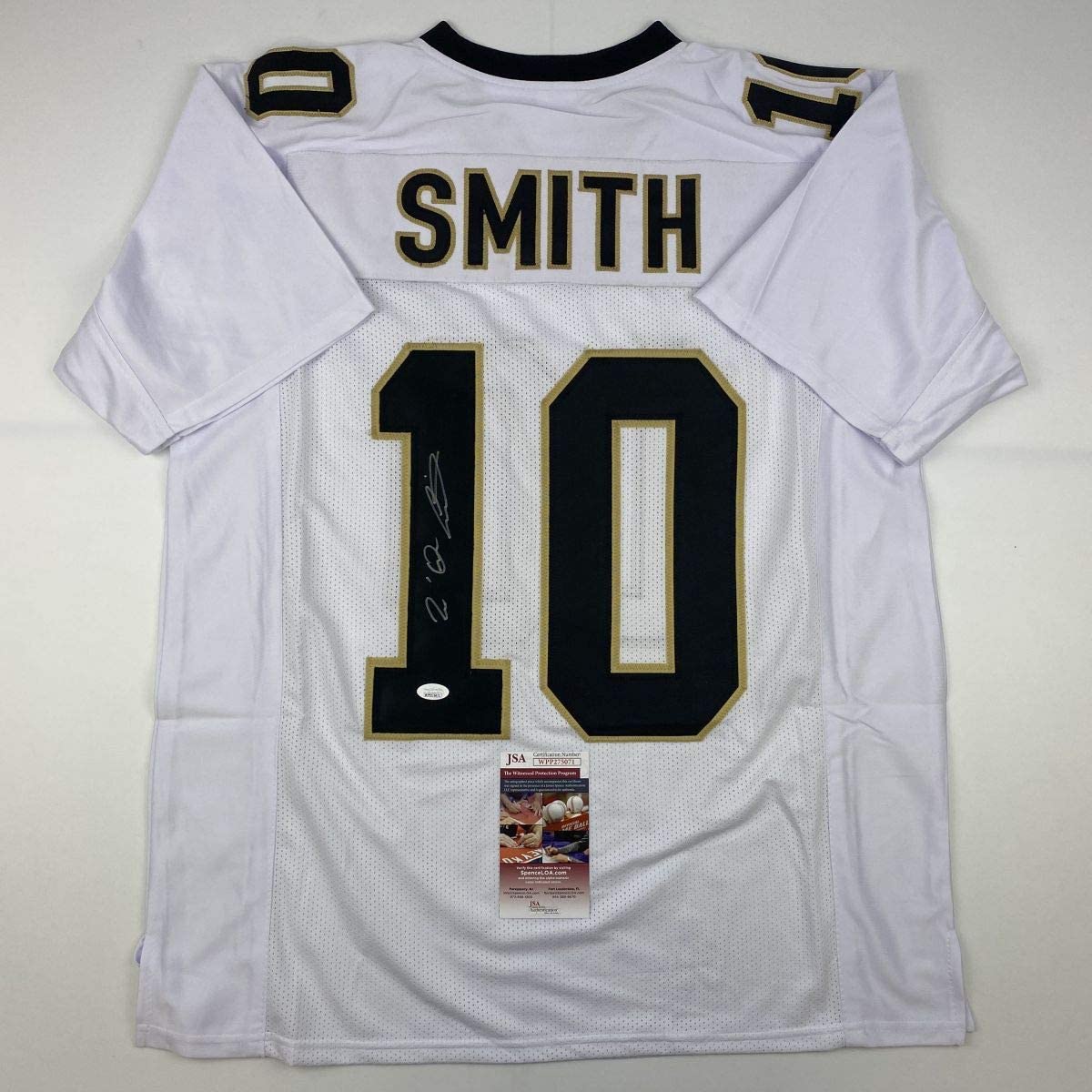 Autographed/Signed Tre'Quan Smith New Orleans White Football Jersey JSA COA