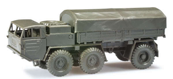 Herpa 744799 HO Scale Faun Z 912 6X6 Low-Side Truck w/Canvas Cover - Assembled -- Green