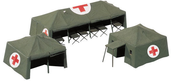 Herpa 746021 HO Scale Medical Services Tents - Kit -- Red Cross (olive, red, white) pkg(3)
