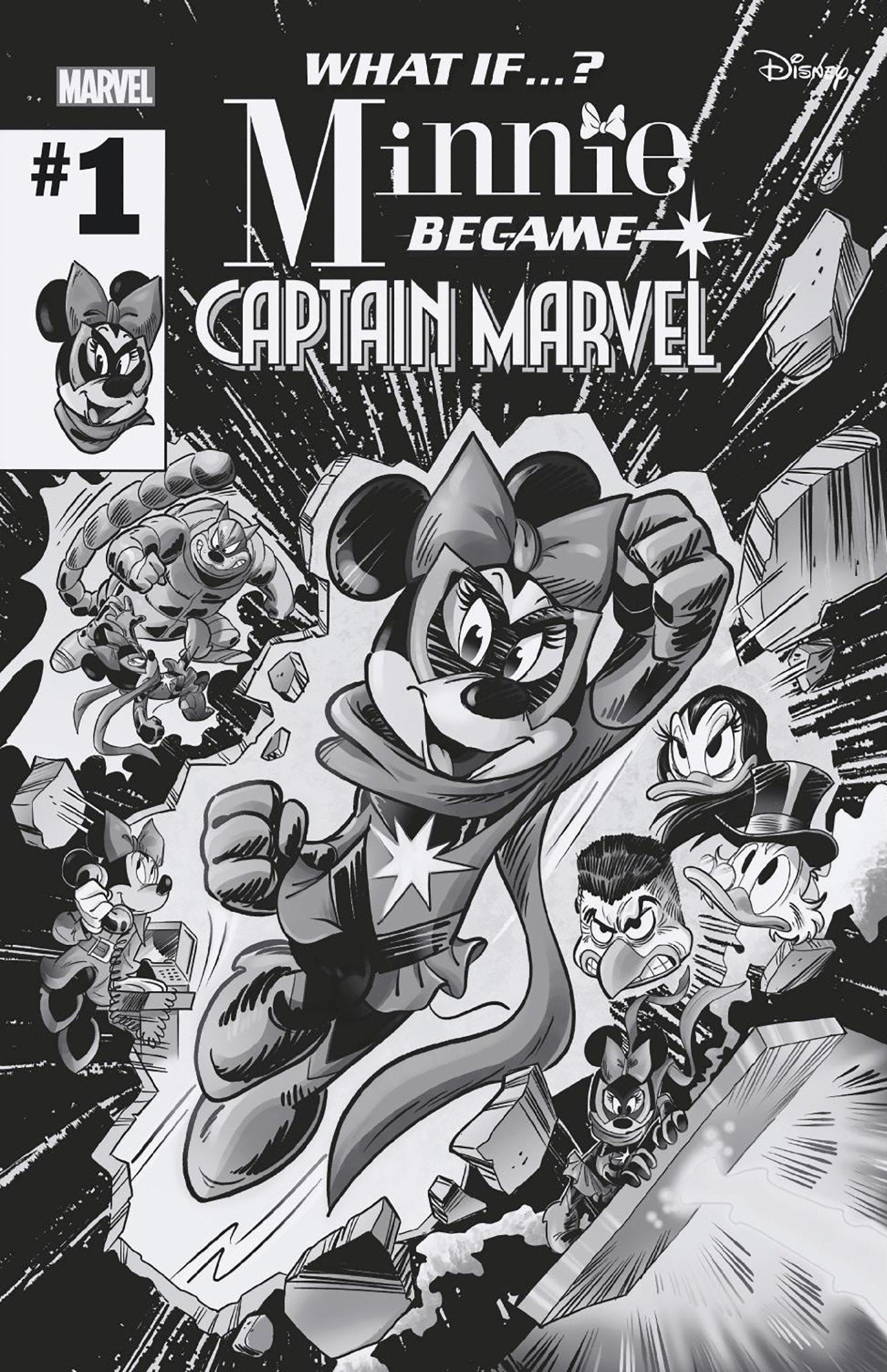 Marvel & Disney: What If...? Minnie Became Captain Marvel #1 Giada Perissonotto Black And White Variant[1:100] Cb  (11/20/2024)