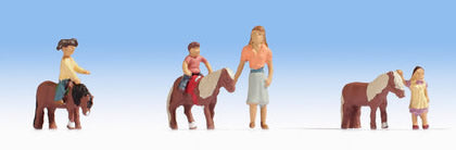 Noch 15635 HO Scale Pony Riding -- 3 Ponies, 3 Children, 1 Adult
