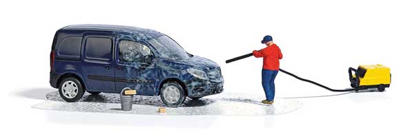 Busch 7825 HO Scale Complete Miniature Scene -- Pressure Washer with Citan