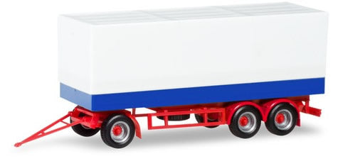 Herpa 76852 HO Scale 3-Axle Canvas Covered Low-Side Trailer - Assembled -- Blue, Red, White