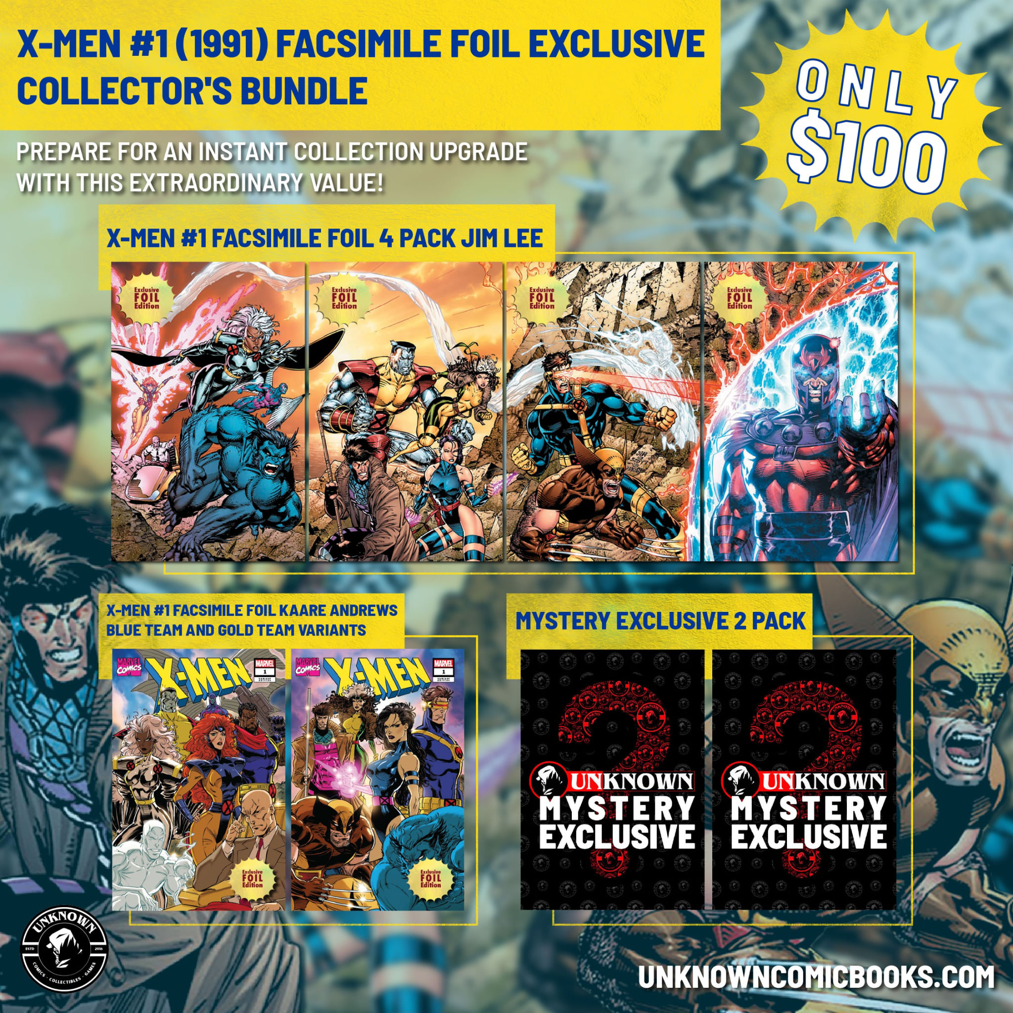 [8 PACK] X-Men #1 FOIL Premium Set: Andrews Blue/Gold, Lee Connecting + Mystery [INST]