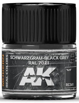 AK Interactive RC341 Real Colors: Schwarzgrau Black Grey RAL7021 Acrylic Lacquer Paint 10ml Bottle