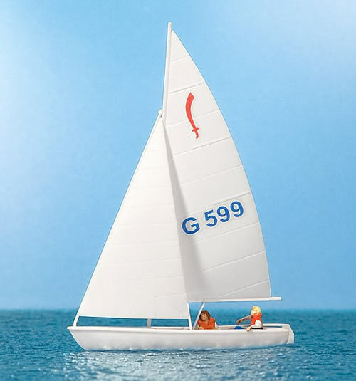 Preiser 10677 HO Scale Korsar Sailboat w/2 Sailors -- Sails Up