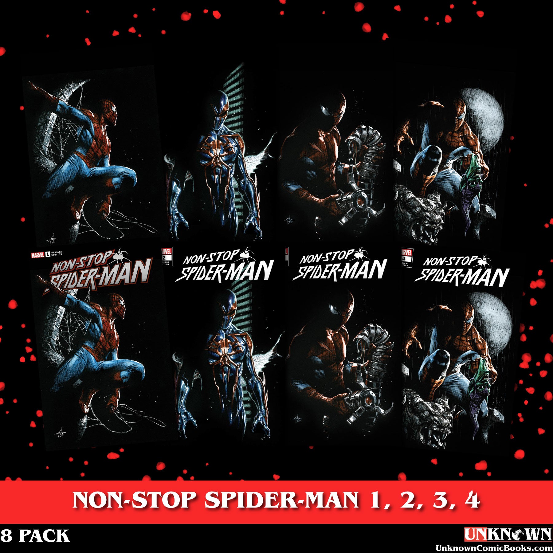 [8 PACK] NON-STOP SPIDER-MAN 1-4 (1, 2, 3, 4) UNKNOWN COMICS GABRIELE DELL'OTTO EXCLUSIVE [TRADE & VIRGIN] VAR (08/25/2021)
