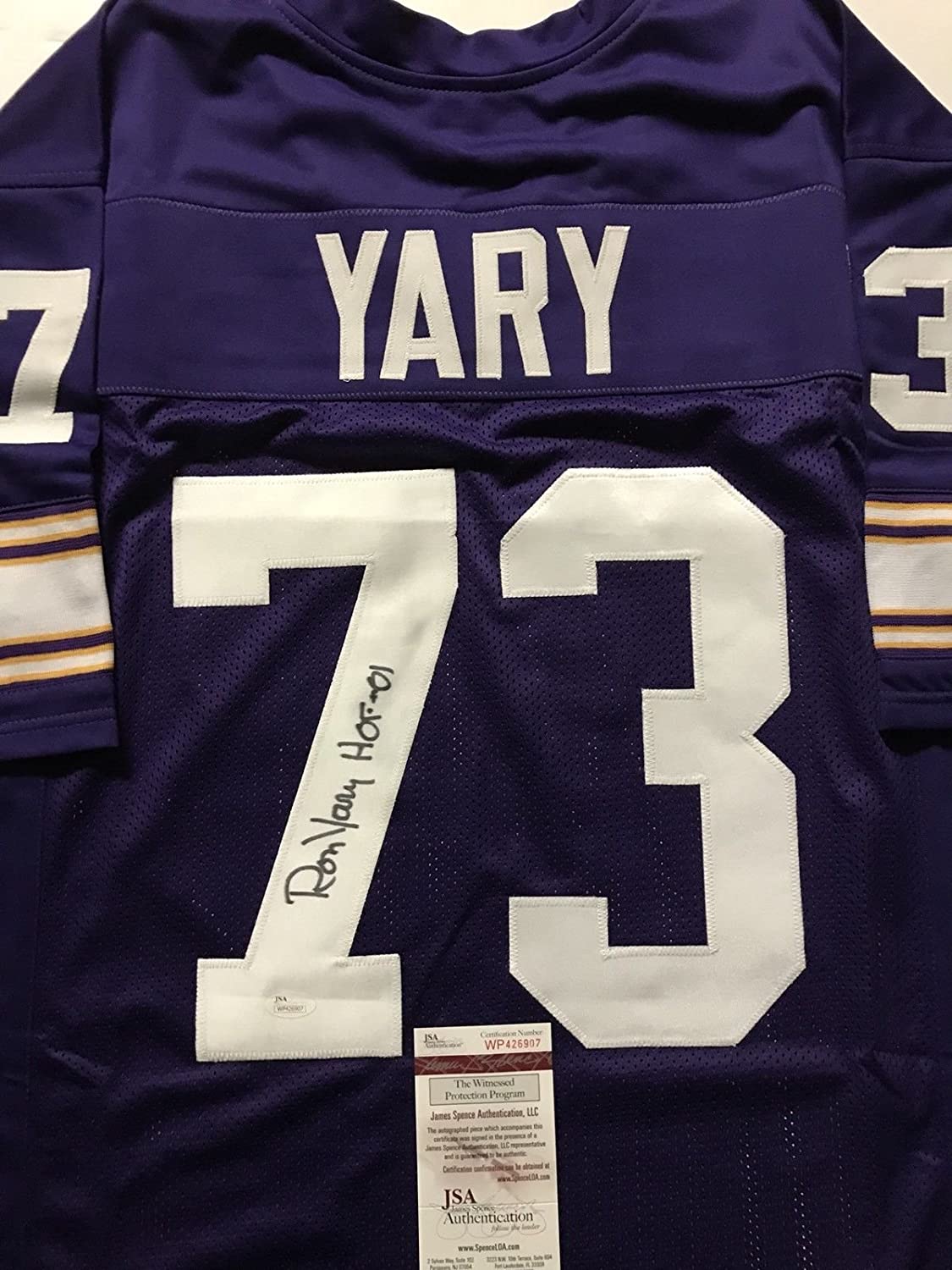 Autographed/Signed Ron Yary HOF 01  Minnesota Purple Football Jersey JSA COA