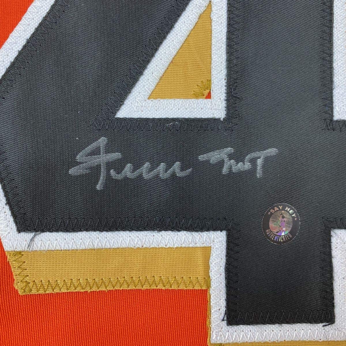 Autographed/Signed Willie Mays San Francisco Orange Baseball Jersey Say Hey Holo COA