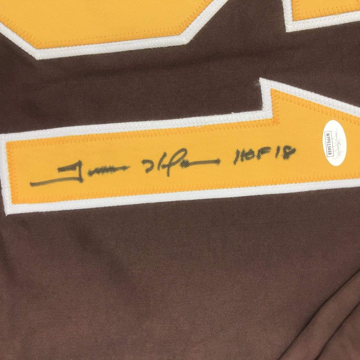 Autographed/Signed Trevor Hoffman HOF 18 San Diego Brown Baseball Jersey JSA COA