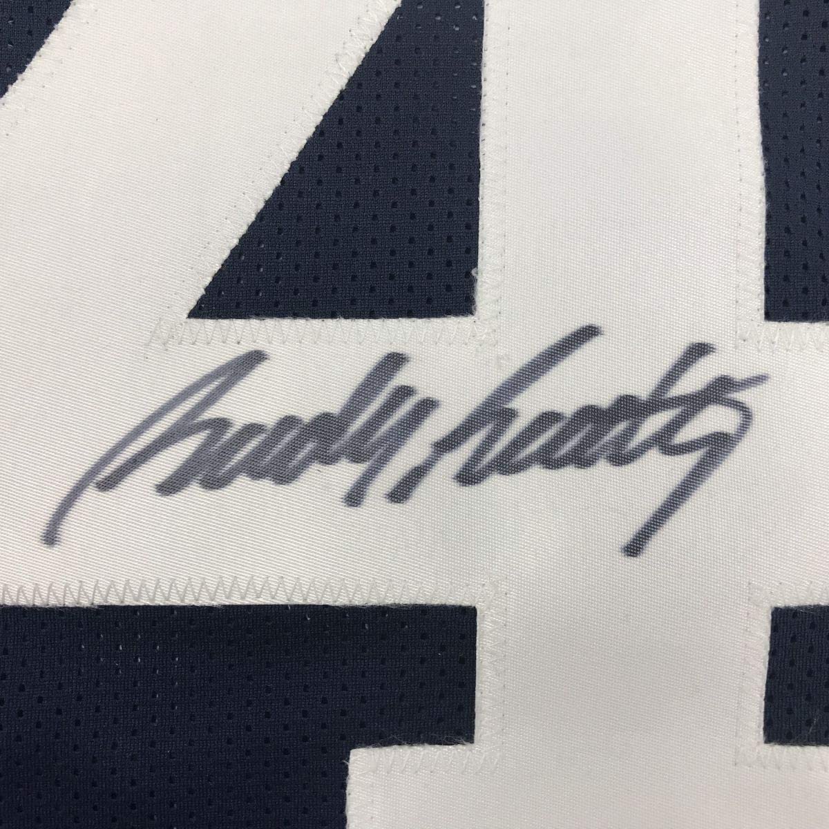 Autographed/Signed Rudy Ruettiger Notre Dame Blue College Football Jersey PSA/DNA COA