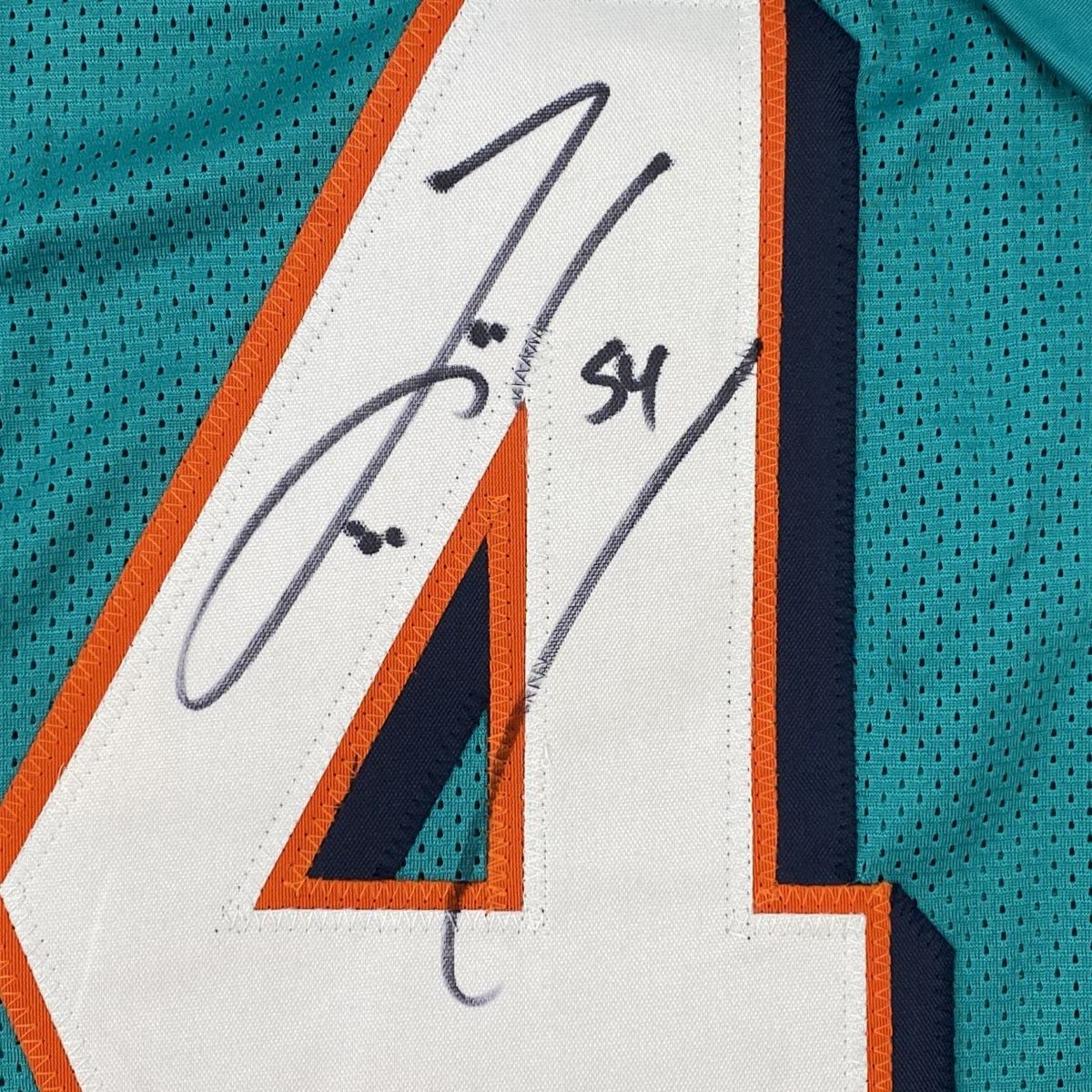 Autographed/Signed Zach Thomas Miami Teal Football Jersey JSA COA
