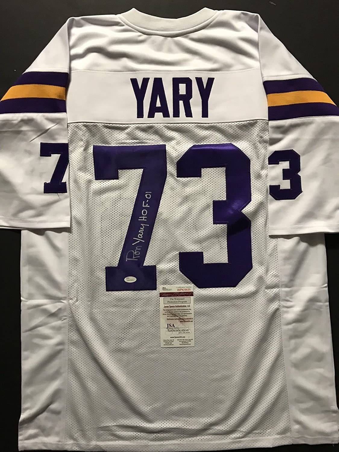 Autographed/Signed Ron Yary HOF 01 Minnesota White Football Jersey JSA COA