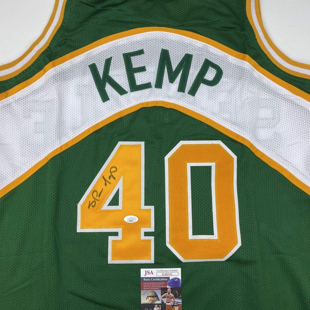 Autographed/Signed Shawn Kemp Seattle Green Basketball Jersey JSA COA