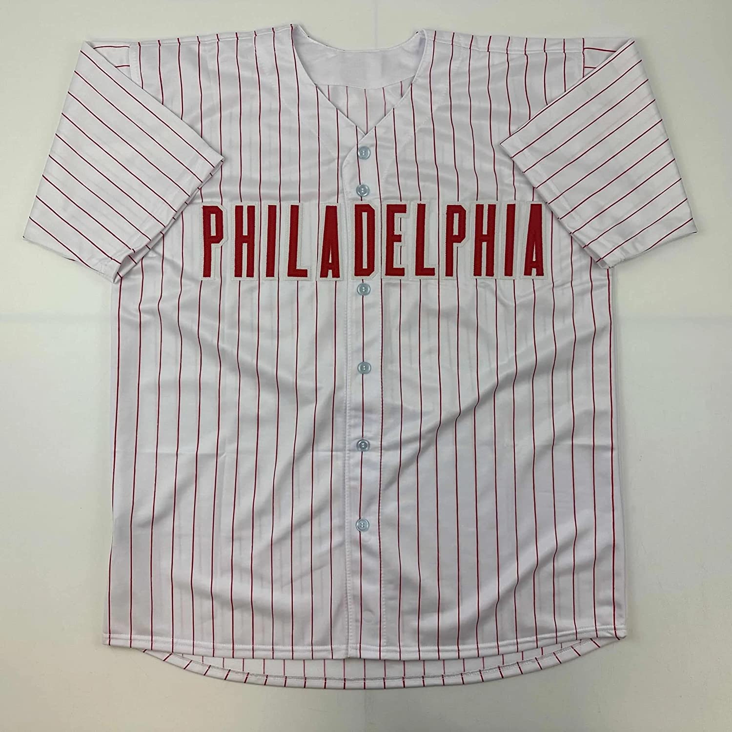 Facsimile Autographed Bryce Harper Philadelphia Pinstripe Reprint Laser Auto Baseball Jersey Size Men's XL