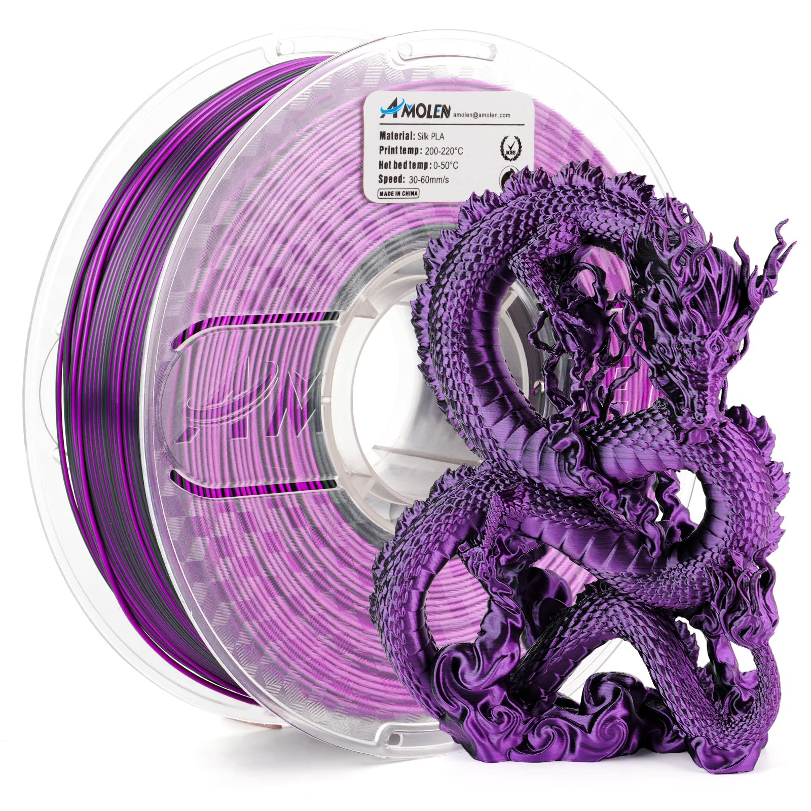 PLA Silk Dual Color Filament 1.75mm, 1KG/2.2LB