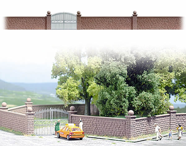 Busch 6014 HO Scale Stone Wall w/Metal Gate