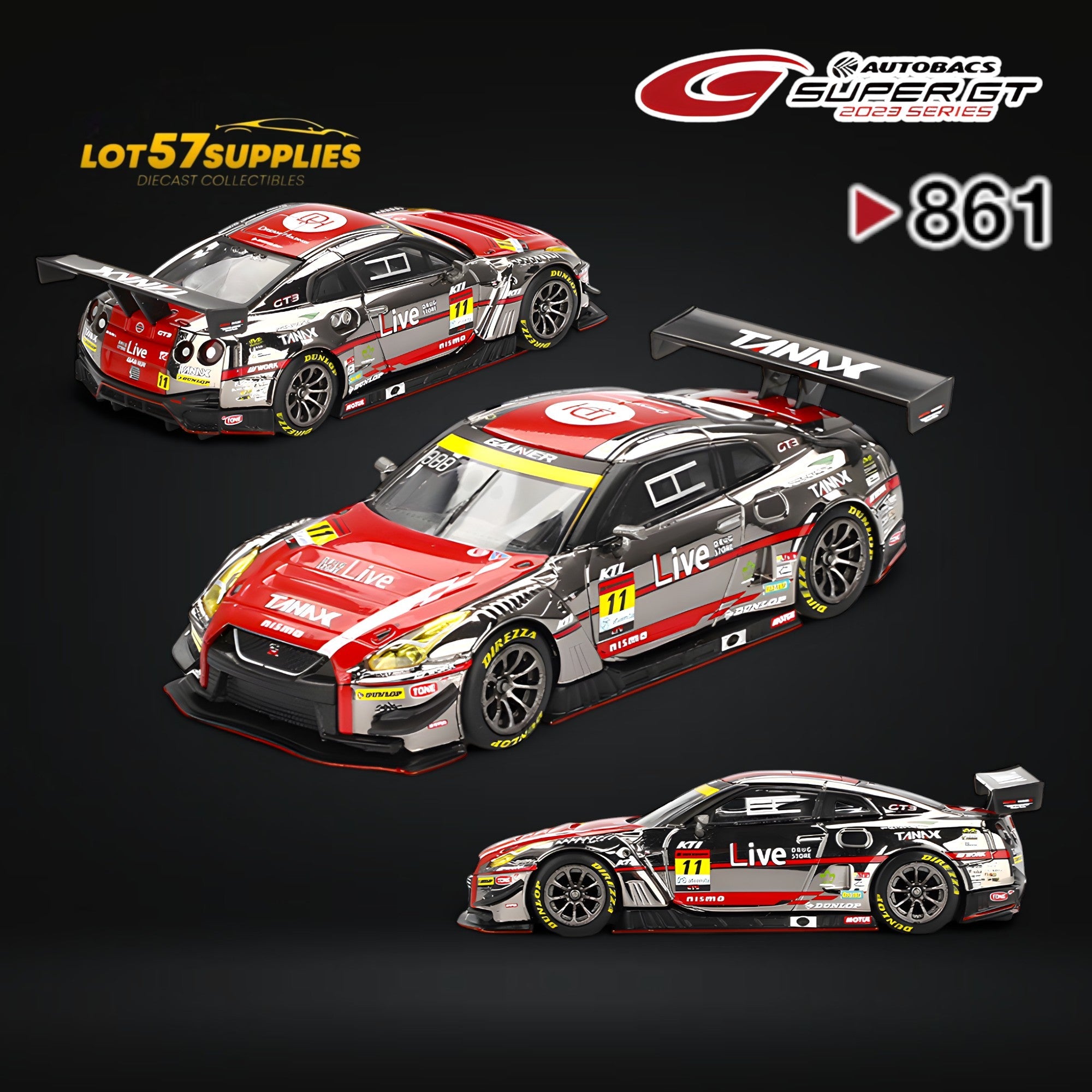(Pre-Order) Mini-GT Nissan GT-R NISMO GT3 #11 "GAINER TANAX GT-R" GAINER 2023 SUPER GT SERIES #861 1:64
