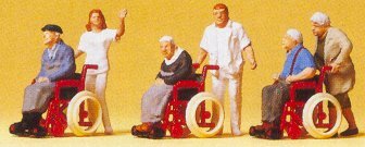 Preiser 10479 HO Scale Pedestrians -- Elderly Being Pushed in Wheelchairs pkg(3)