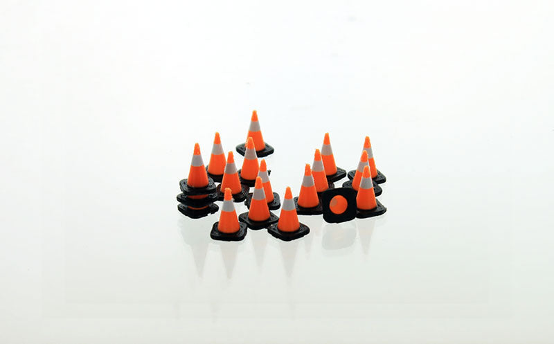 3D To Scale 64-110-3C 1/64 Scale Traffic Cones - 18 Pack Black White And