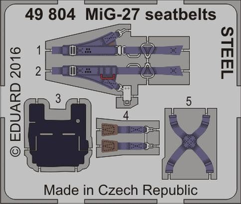 Eduard 49804 1/48 Aircraft- MiG27 Seatbelts Steel for TSM (Painted)