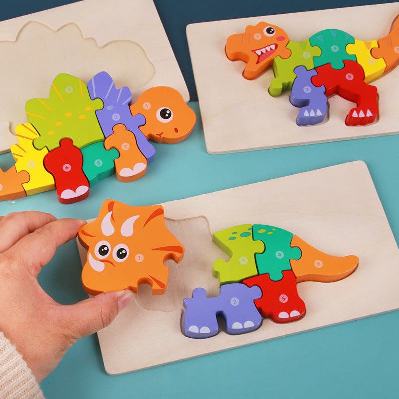 Wooden 3D Dinosaur Puzzle – Montessori Educational Toy for Kids