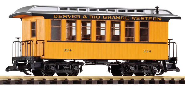 PIKO 38600 G Scale D&RGW Wood Coach 334, Yellow