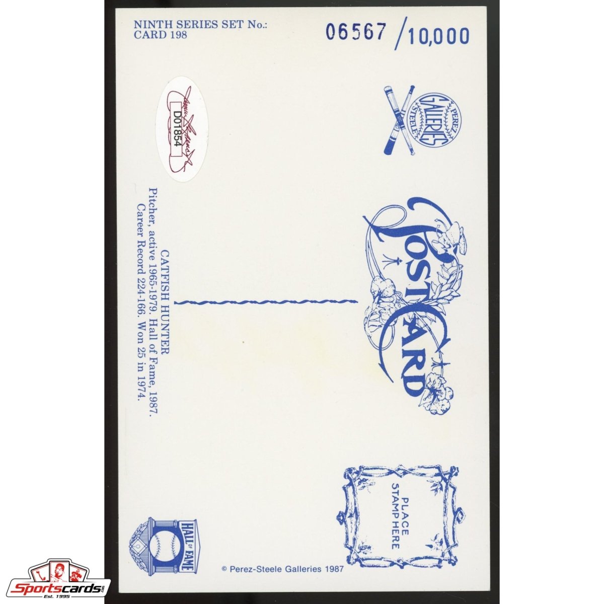 Jim Catfish Hunter Signed Perez-Steele Postcard JSA COA