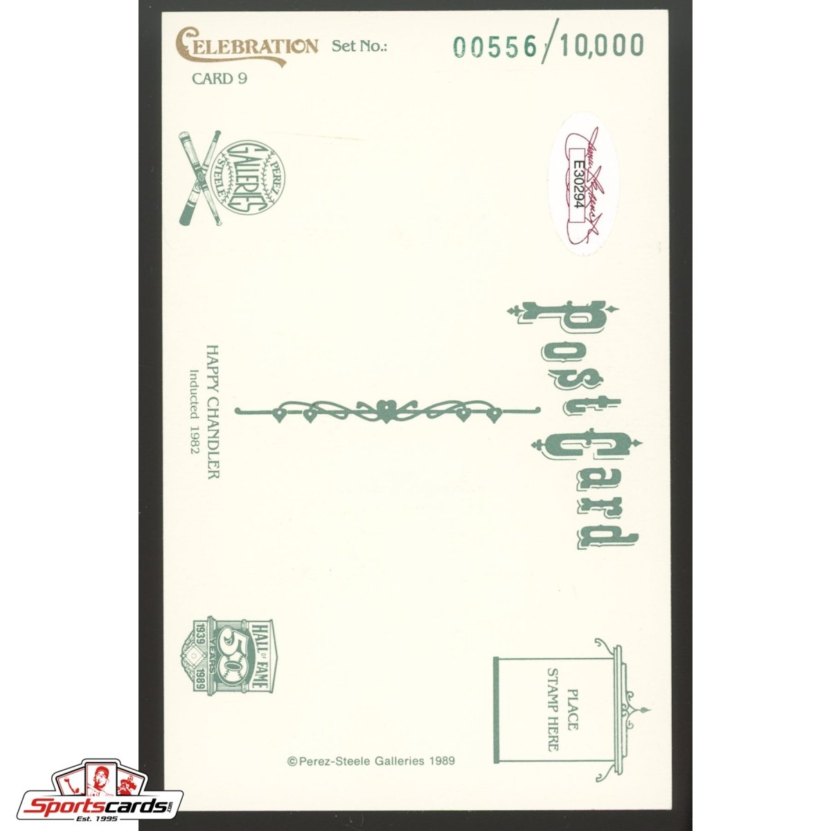 Happy Chandler Signed Perez-Steele Postcard - JSA