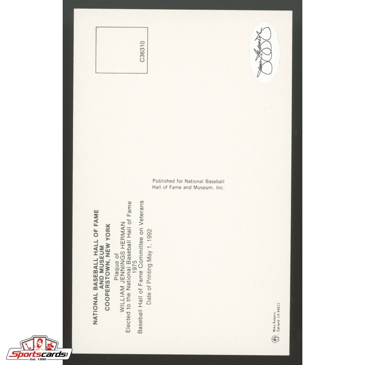 Billy Herman Signed Auto Hall of Fame HOF Postcard - JSA