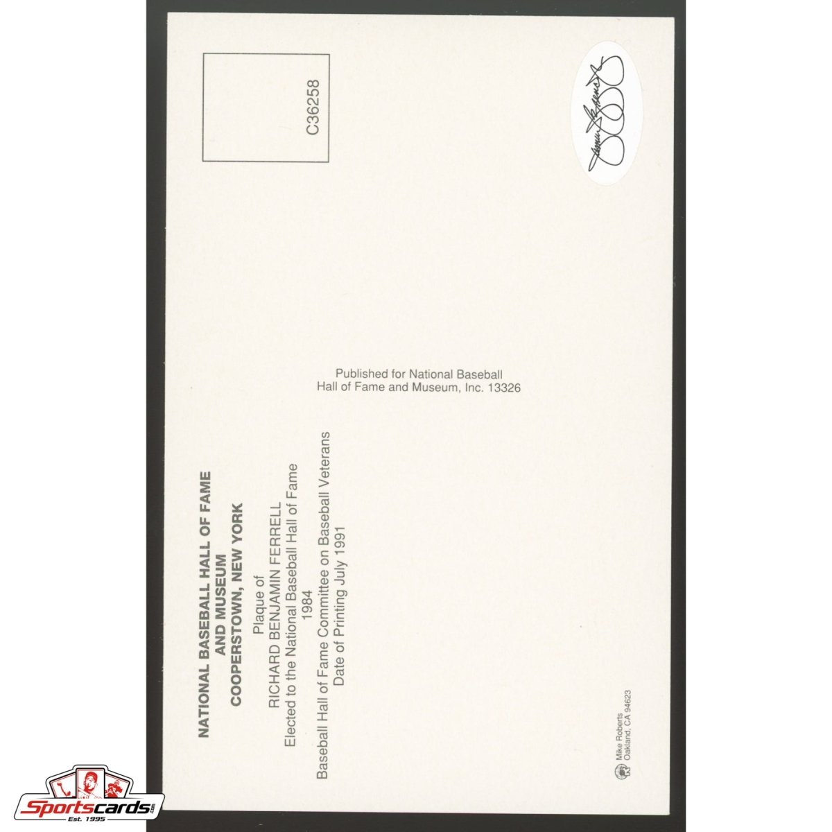 Rick Ferrell Signed Auto Hall of Fame HOF Postcard - JSA